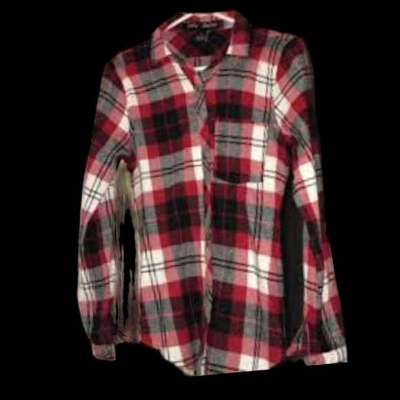 Polly & Esther LG Red Plaid Flannel Button Down Shirt - Picture 1 of 10